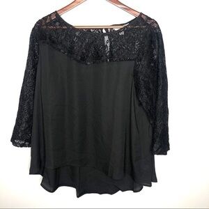Decree plus size black lace sleeve high low blouse